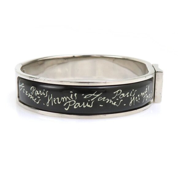 HERMES Clic Clac Bangle Bracelet Silver/Black Metal/Enamel - Picture 4 of 10